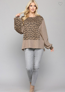 Leopard Print Slub Knit Top