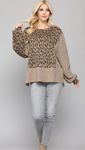 Leopard Print Slub Knit Top