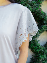 Load image into Gallery viewer, Grey Eyelet Lace Sleeve Top