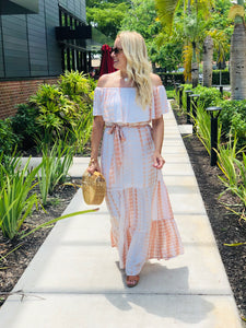 Off Shoulder Tie Dye Maxi -Taupe