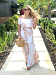 Off Shoulder Tie Dye Maxi -Taupe