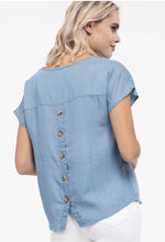 Load image into Gallery viewer, Pintuck w/Lace Chambray Top