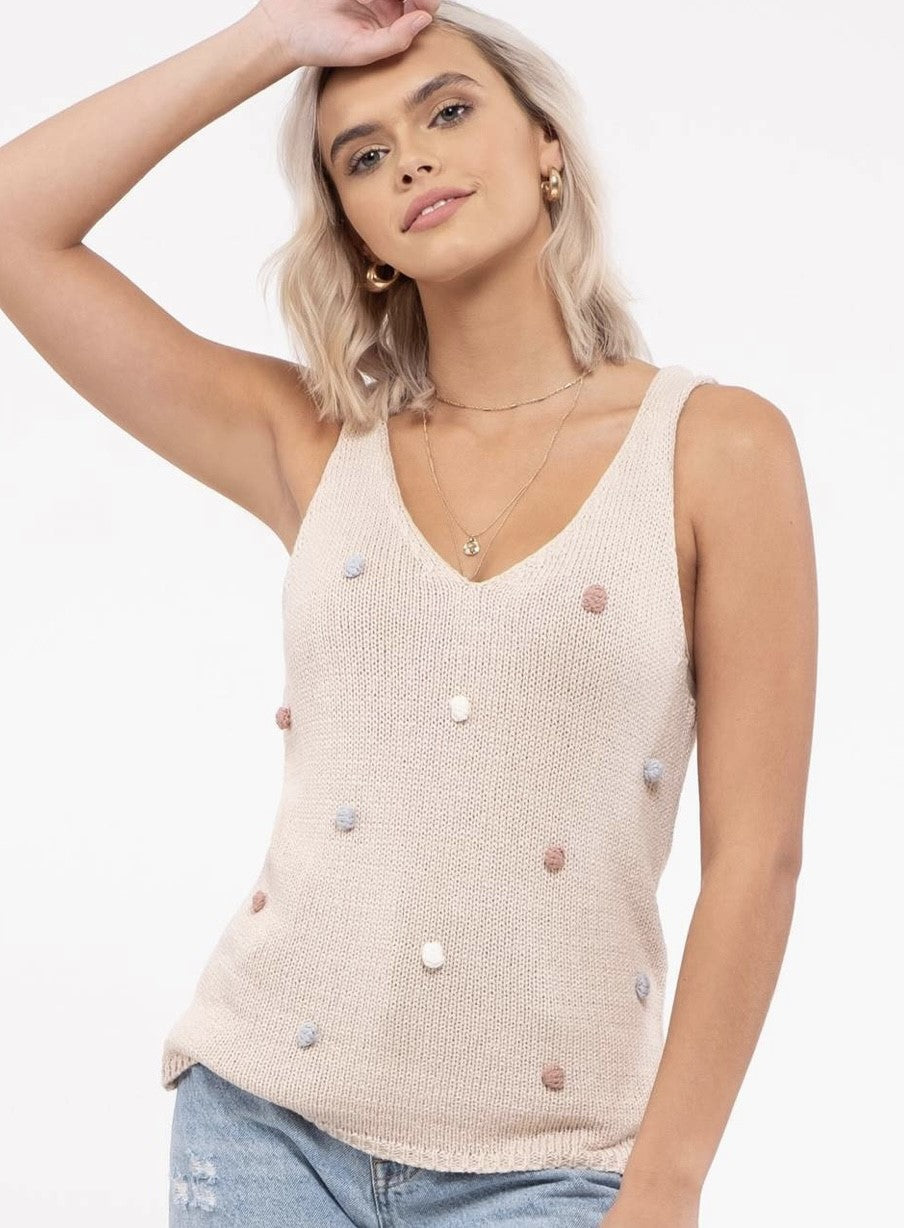 Pom Pom Sleeveless Top