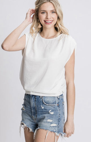 Cropped Rushing Shoulder Top w/side Zipper