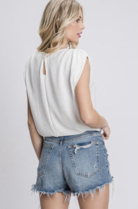 Cropped Rushing Shoulder Top w/side Zipper