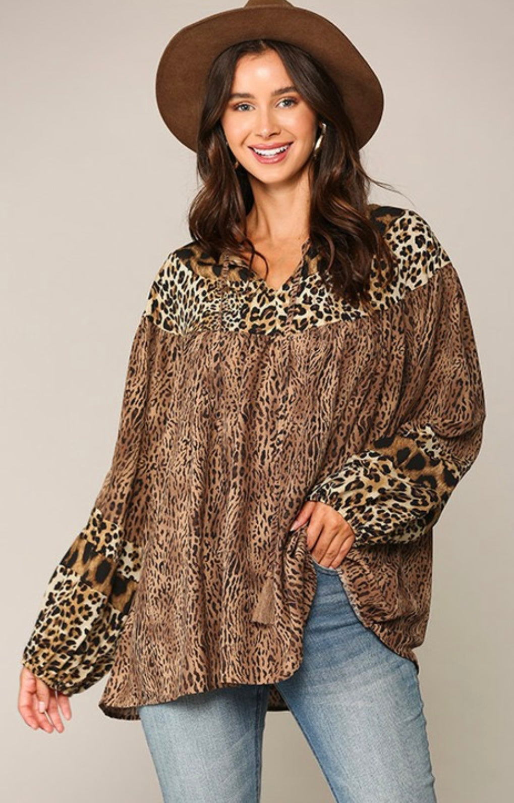 Animal Print Peasant Top