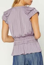 Load image into Gallery viewer, Lilac Bubbled Tier Blouse w/ Ruffled Elastic Waist