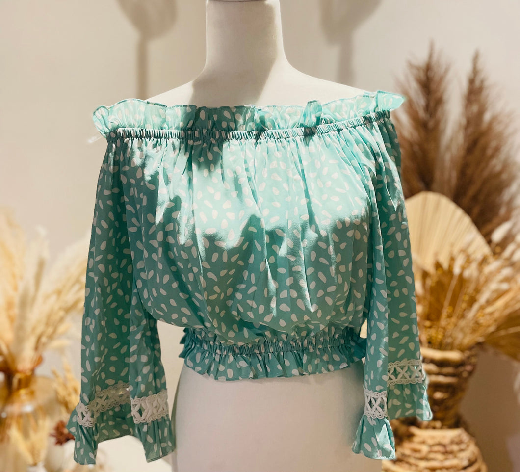 Mint Green Off the Shoulder Leopard Top