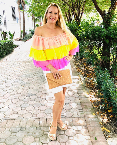 Off the Shoulder Color Block Top