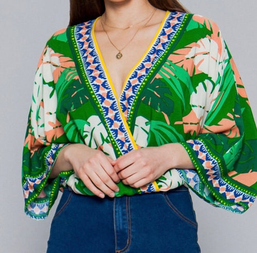 Tropical Vibe Top w/ Kimono Sleevws