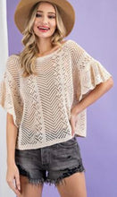 Load image into Gallery viewer, Oatmeal Crochet Knit Ruffle Top