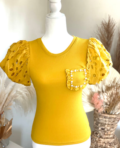 Mustard Keyhole Sleeve w/Pearl Accent Pocket