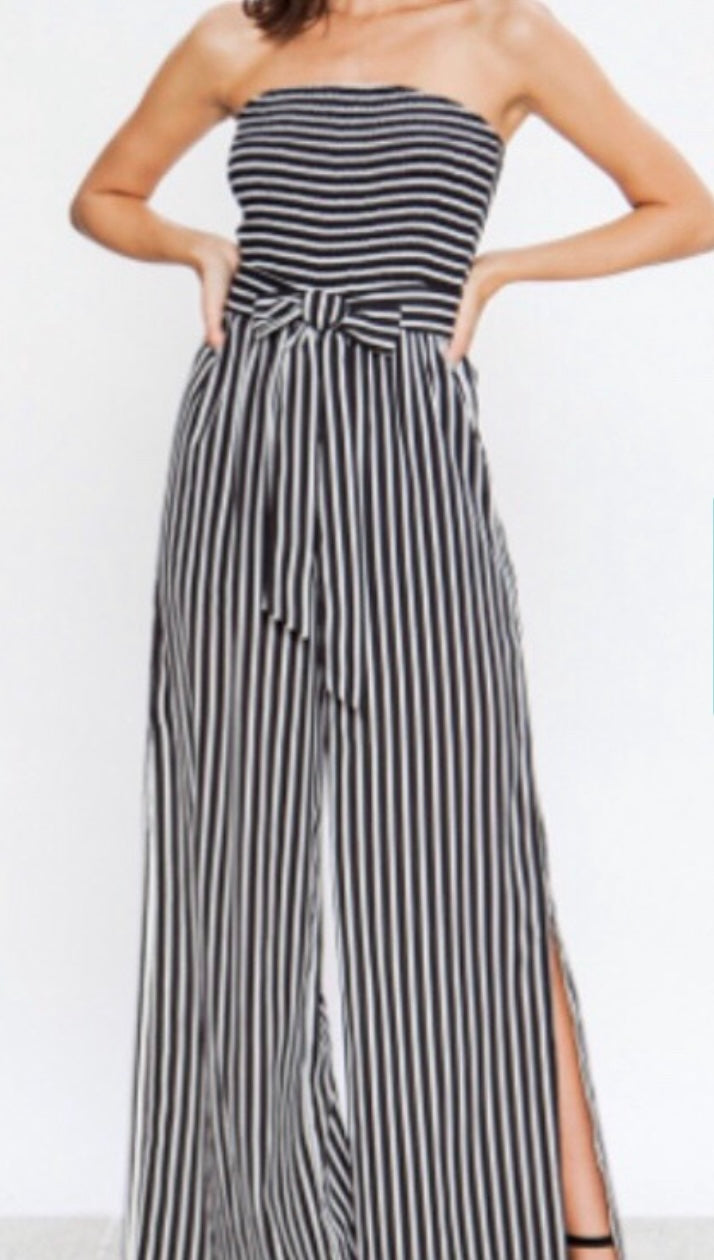 Black and White Striped Pant suit