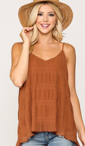 Red Clay Spaghetti Strap Pleated Cami