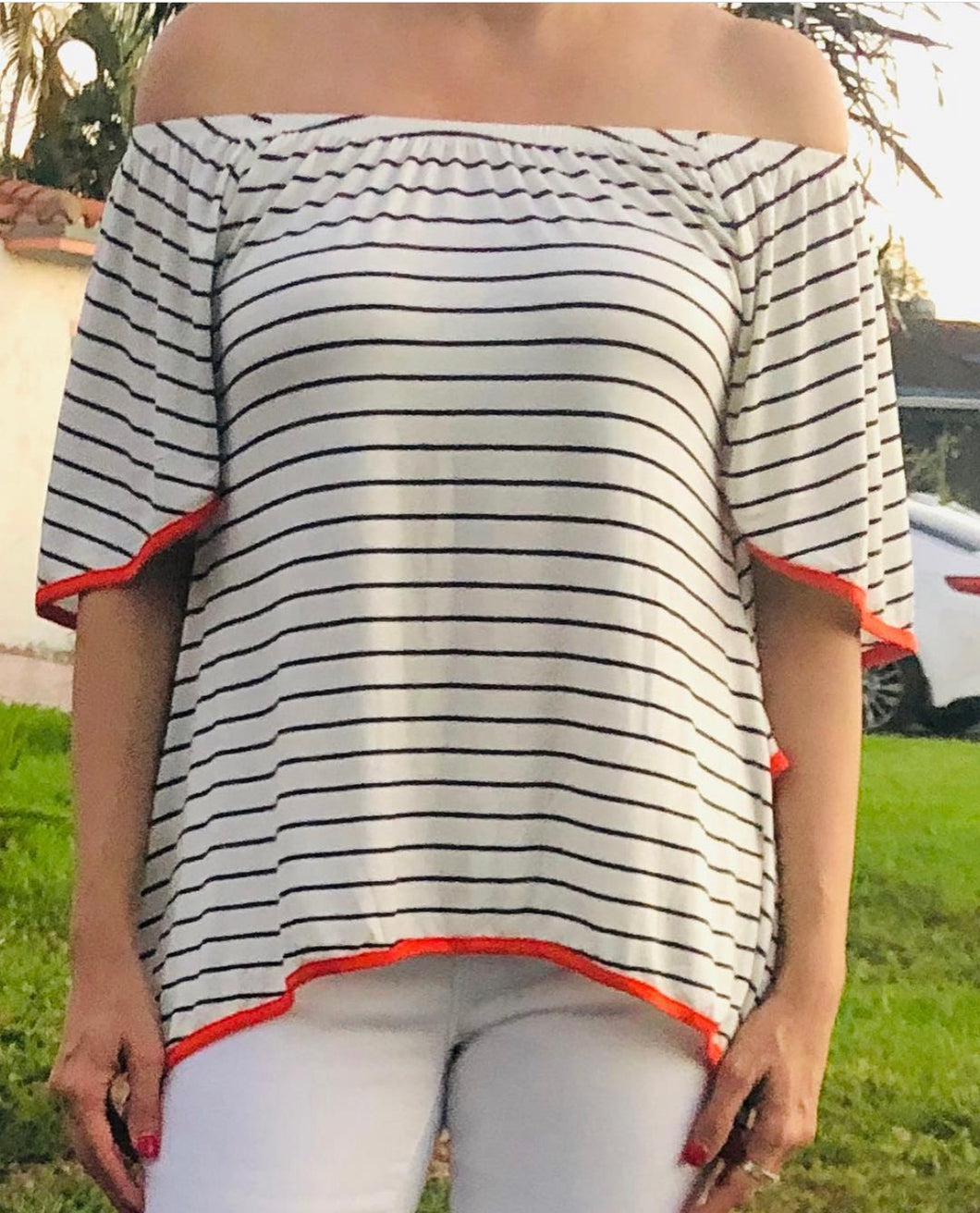 Black & White Stripe with Orange