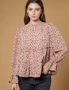 Print Ruffles Neck Tier Top