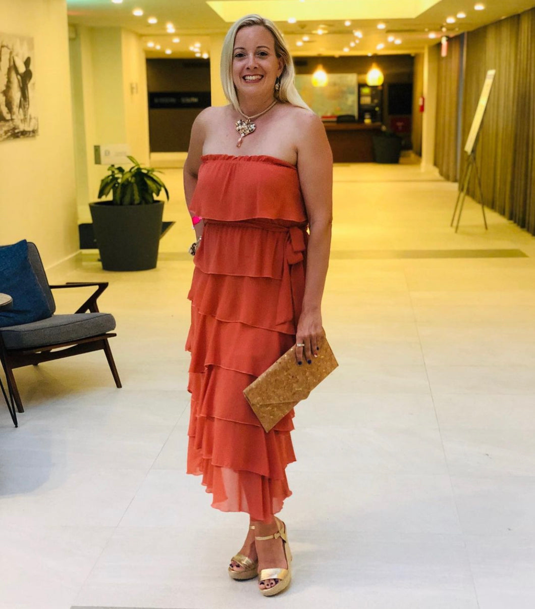 Coral Ruffle Midi