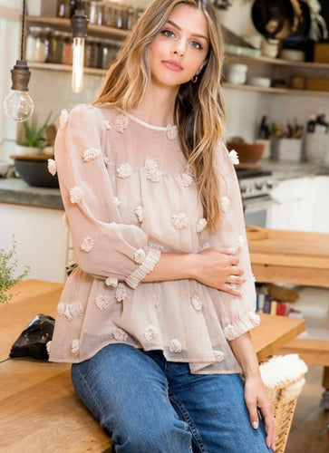 Pom Fringe Sheer Top