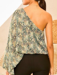 Blue Floral One Shoulder Top